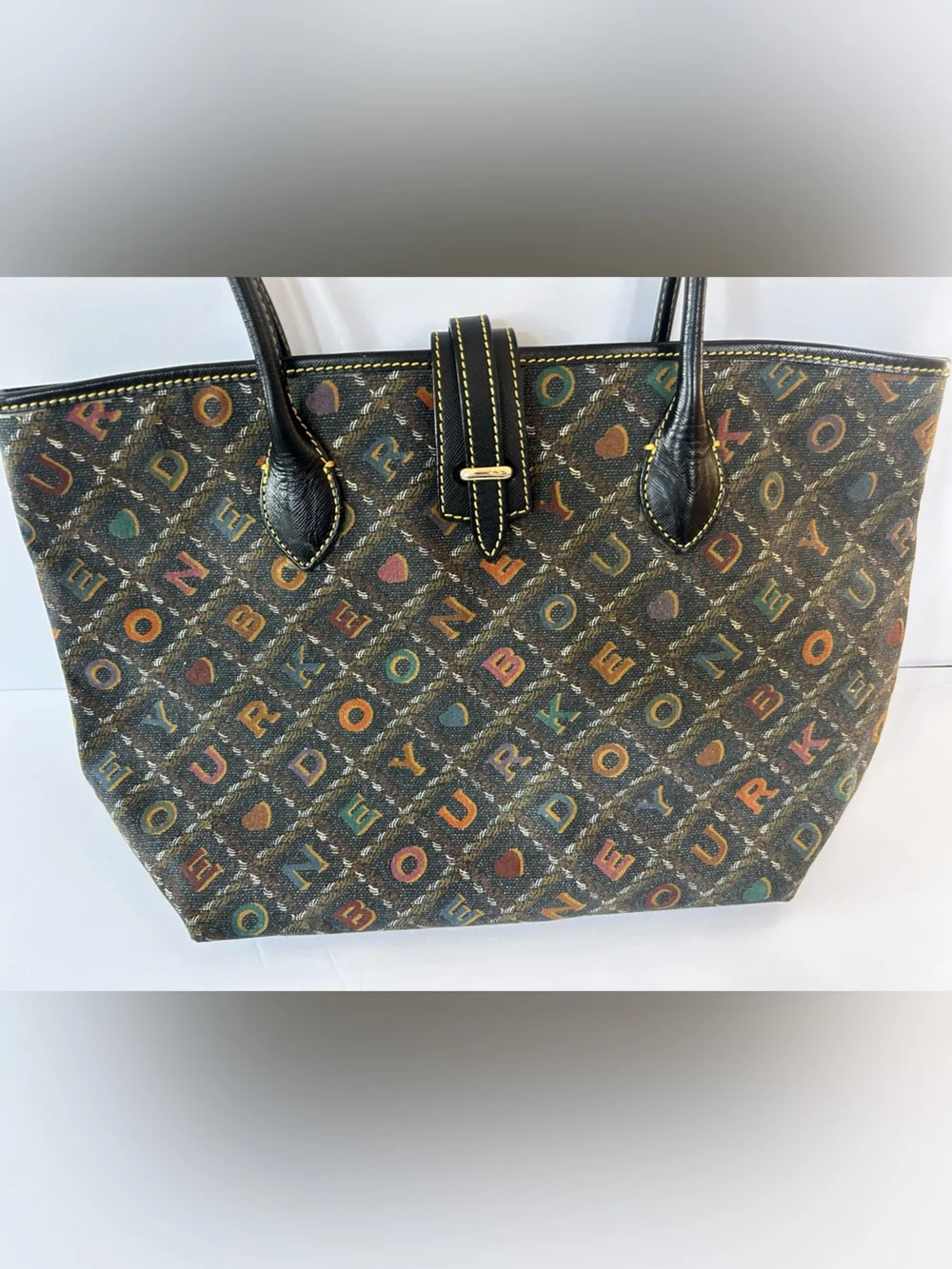 Dooney & Bourke Multicolor Monogram Tote with Black Trim